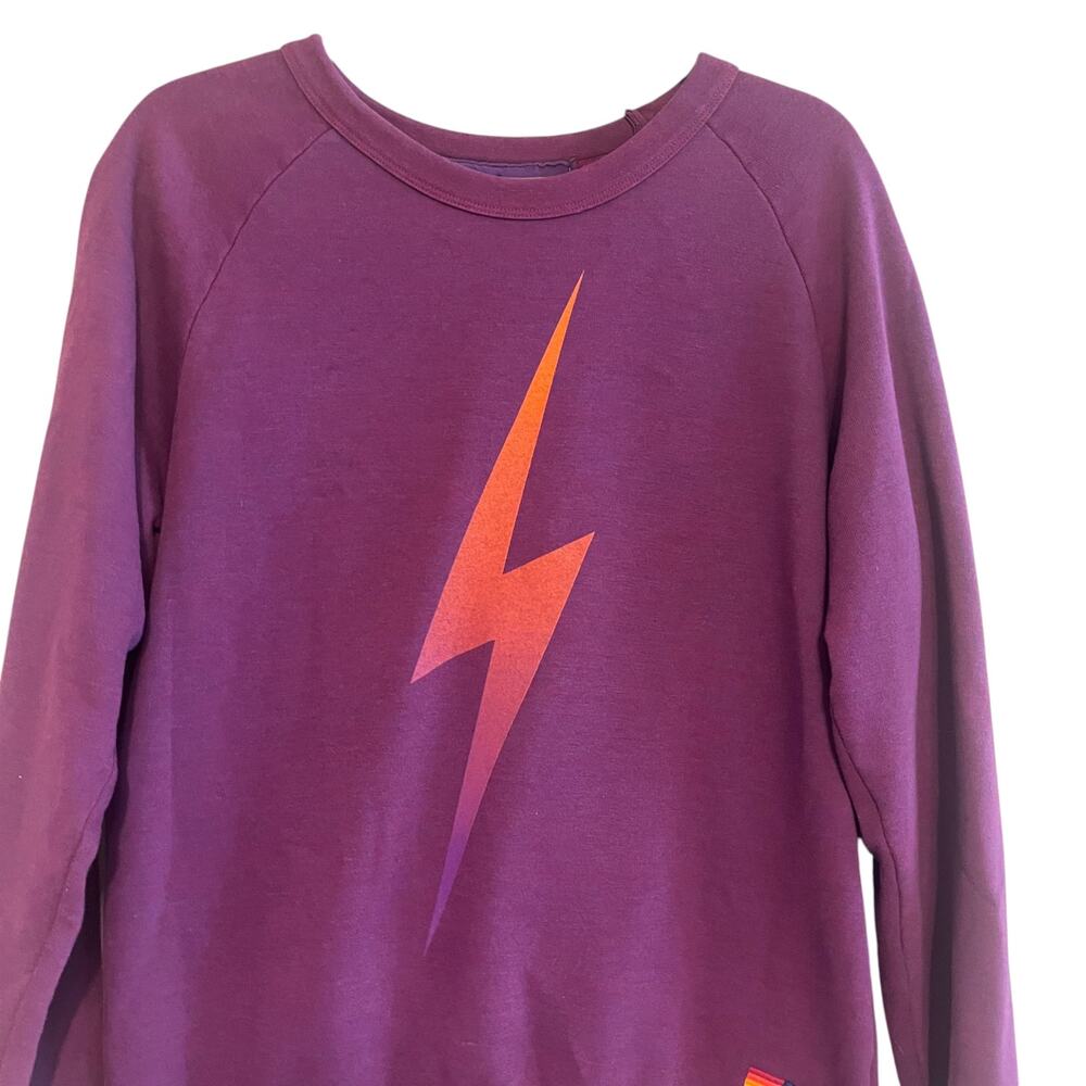 Aviator Nation Sweatshirt Unisex Lightning Bolt Fade Fleece Crewneck Purple Sz S - Picture 4 of 12